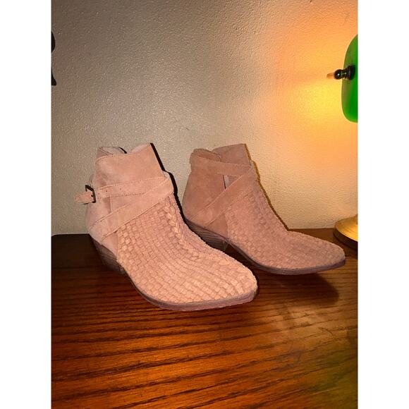 Free People Suede Boho Hippie Preppy Artsy Woven Ankle Wrap Strap 2.25” Boots - Picture 1 of 14